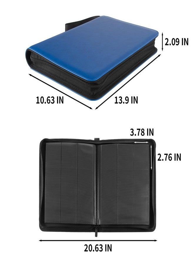 Prilino 9 Pocket Trading Card Binder - 432 Card Storage Capacity Card Binder, Premium Double-Sided PU Leather with Zip Closure, TCG/Games/Sports Card Protector & Album Folder for Collectors (Blue) - Image 2